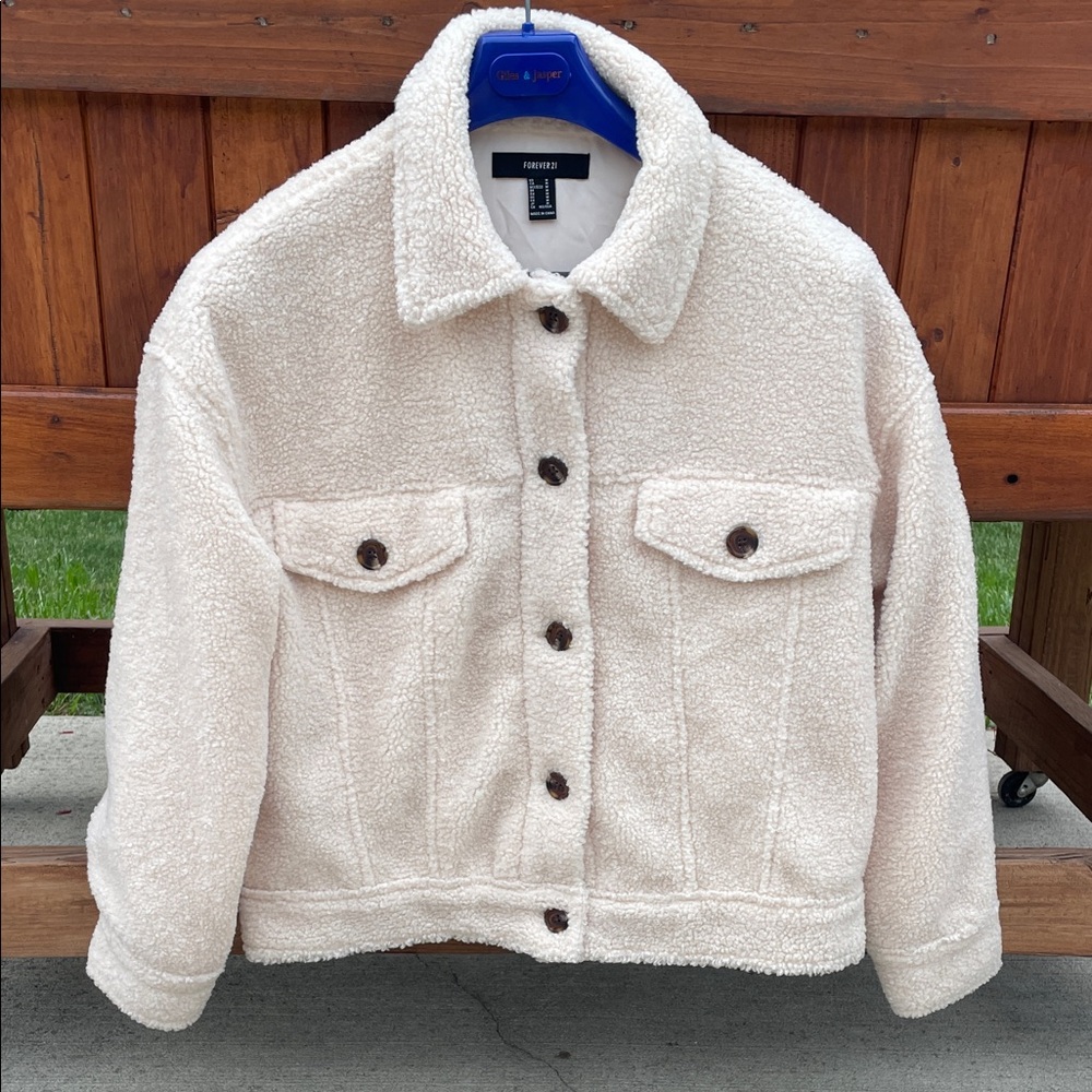 Teddy Jacket super soft feel Cream winter white color. Satin lined